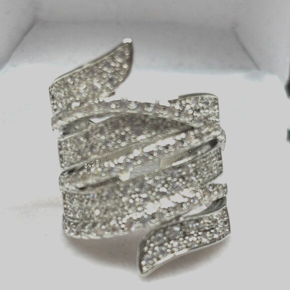 Rhinestone Silver Swirl Statement Ring 7 - Picture 2 of 3
